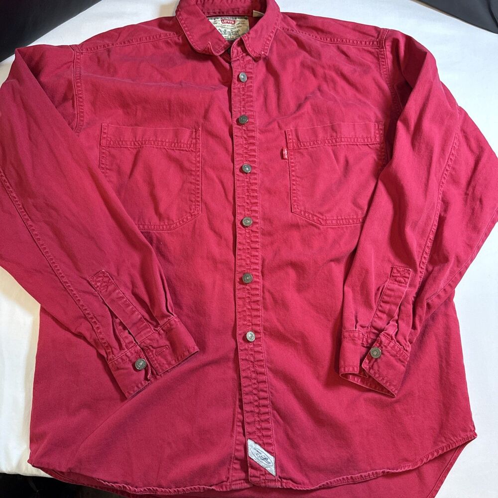 Vintage Levis Shirt Mens Medium Red Metal Button Red Tab Shacket Jacket 90s